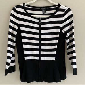 Etcetera Black and White Stripe Fitted Blouse (Size S)